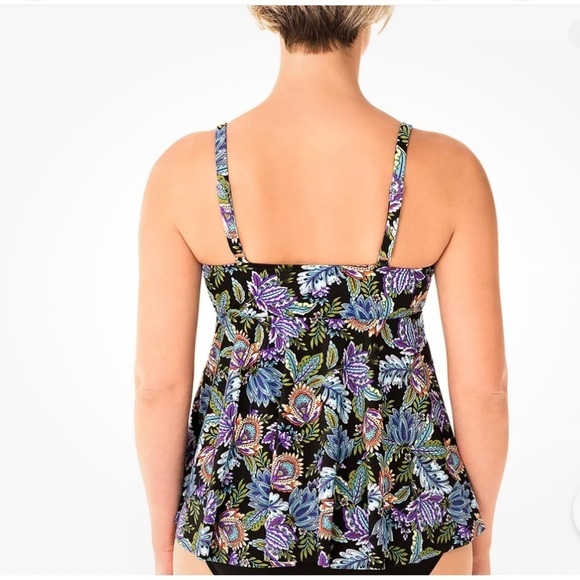 Swim Solutions Tankini Top Swimsuit size 10 Boho Paisley V Neck Underwire NEW - Picture 3 of 16